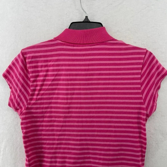 Polo Ralph Lauren Shirt Women's Sz M Pink Stripped 3-Button Collared Vented Hem - Picture 7 of 11